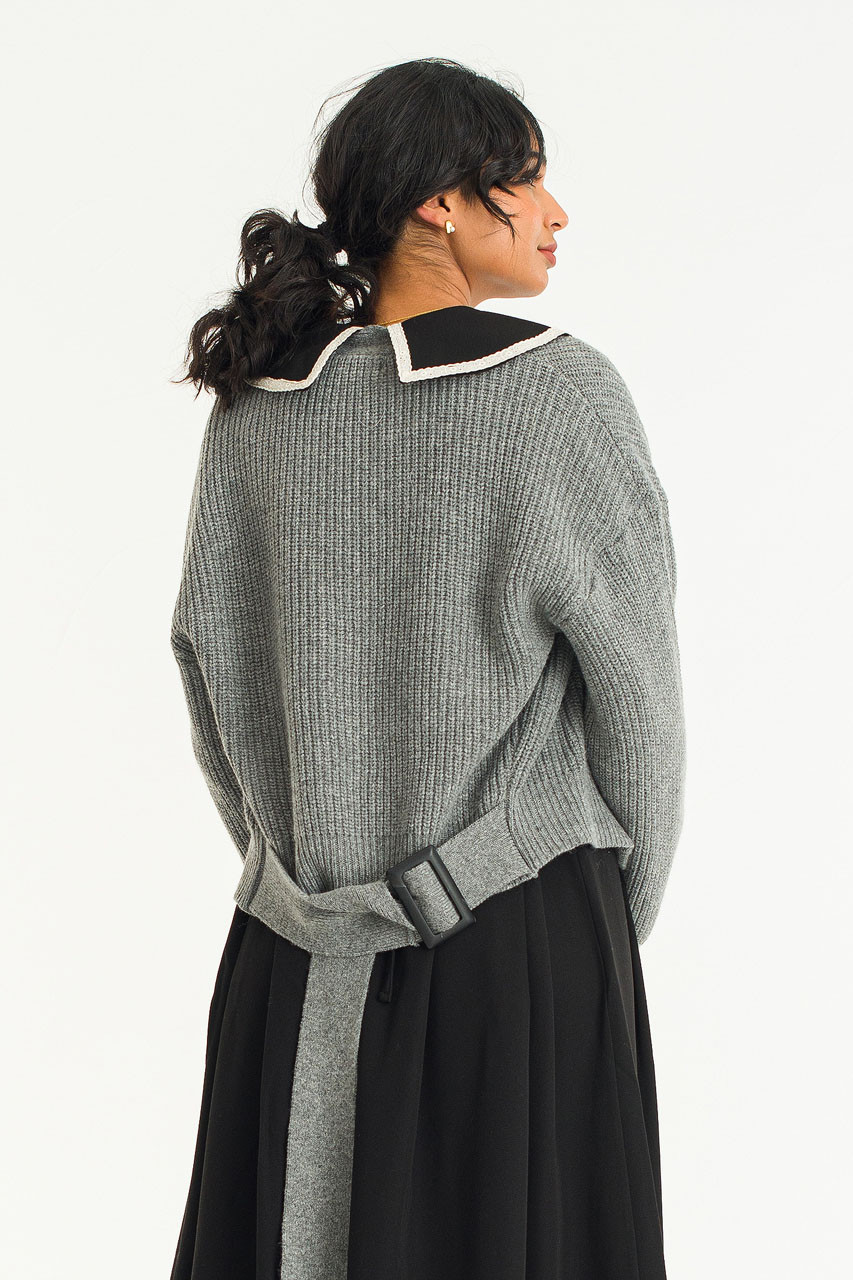 Hikiri Belted Cardigan, Grey