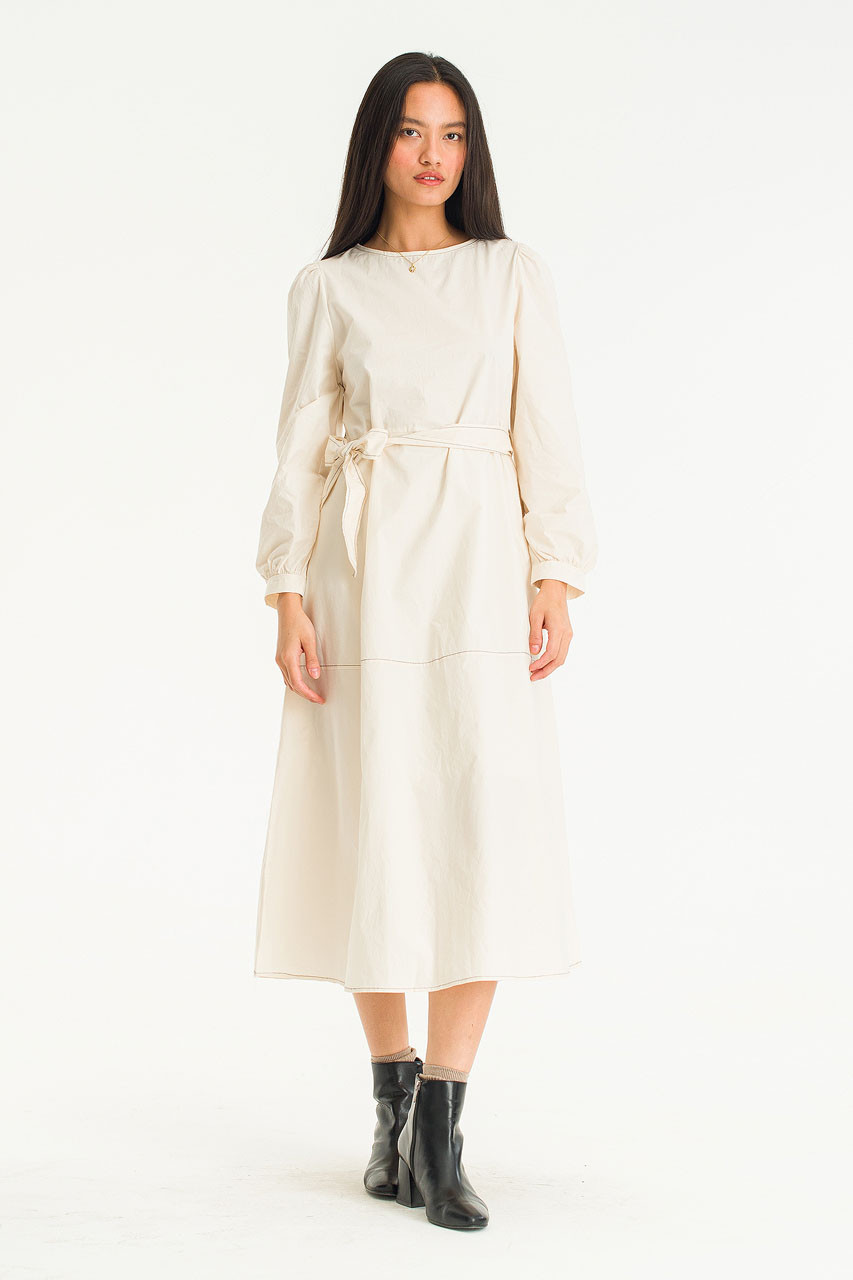 Contrast Seam Mid Length Dress, Ivory
