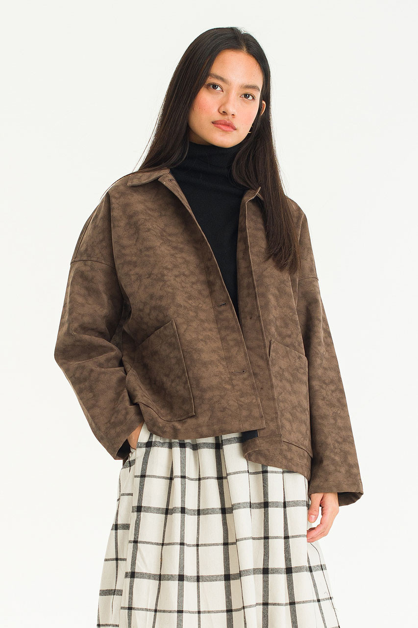 Aya Faux Suede Jacket, Brown