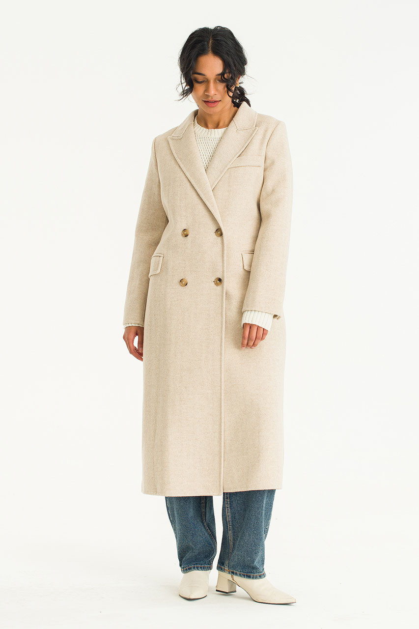 Double Herringbone Seamless Coat, Light Beige