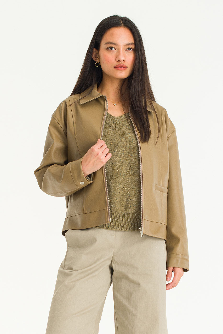 Eli Vegan Leather Jacket, Beige