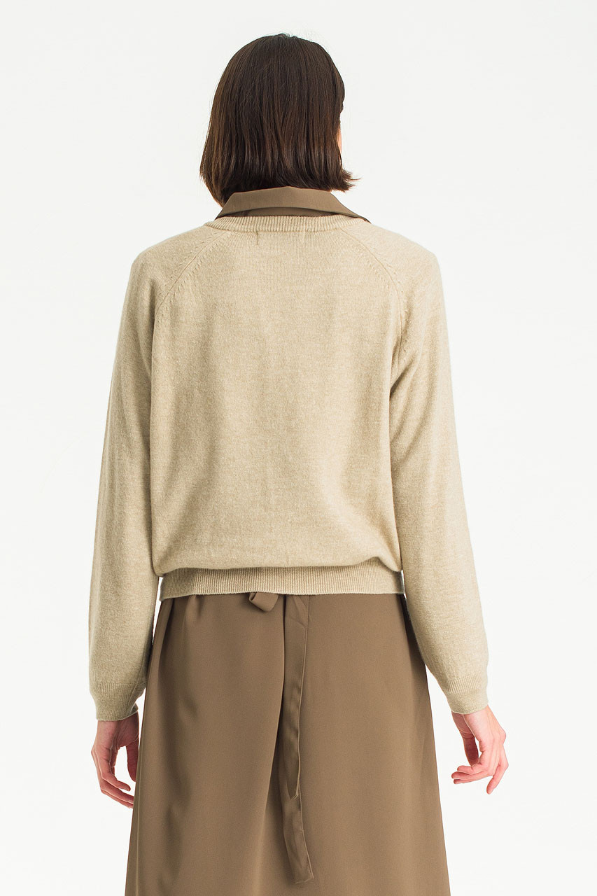 Chiyo Wool Blend V Neck Jumper, Beige