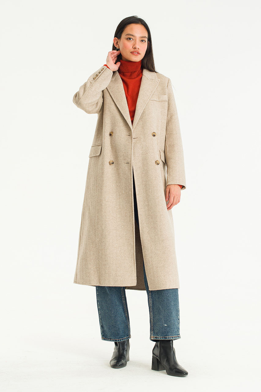 Double Herringbone Seamless Coat, Dark Beige