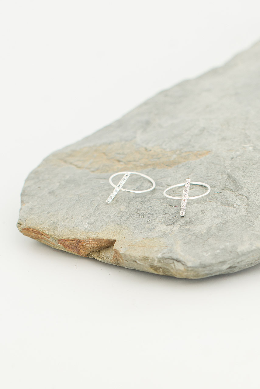 Mia Simple Bar And Circle Earrings, Sterling Silver