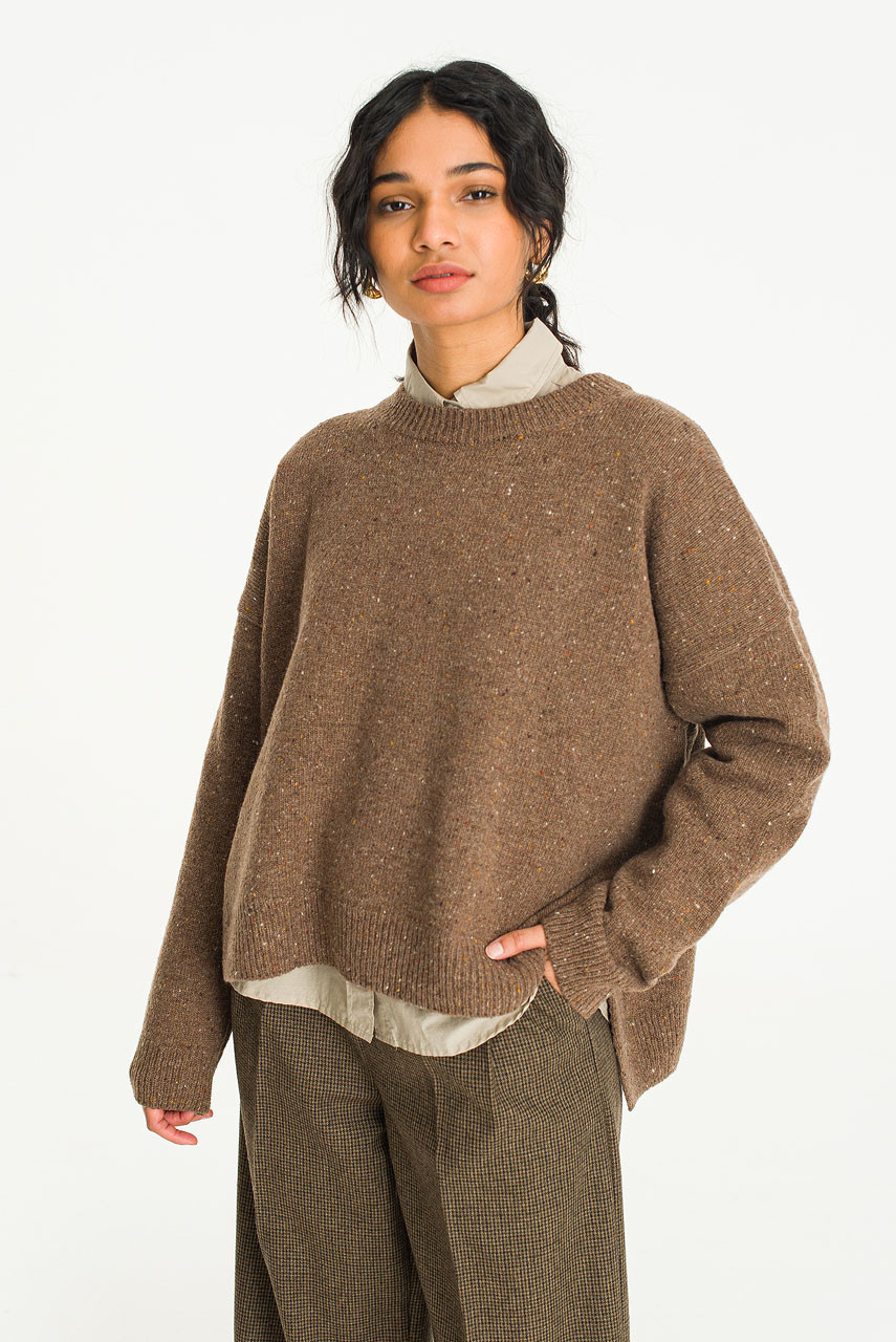 Boucle Round Neck Jumper, Mocha