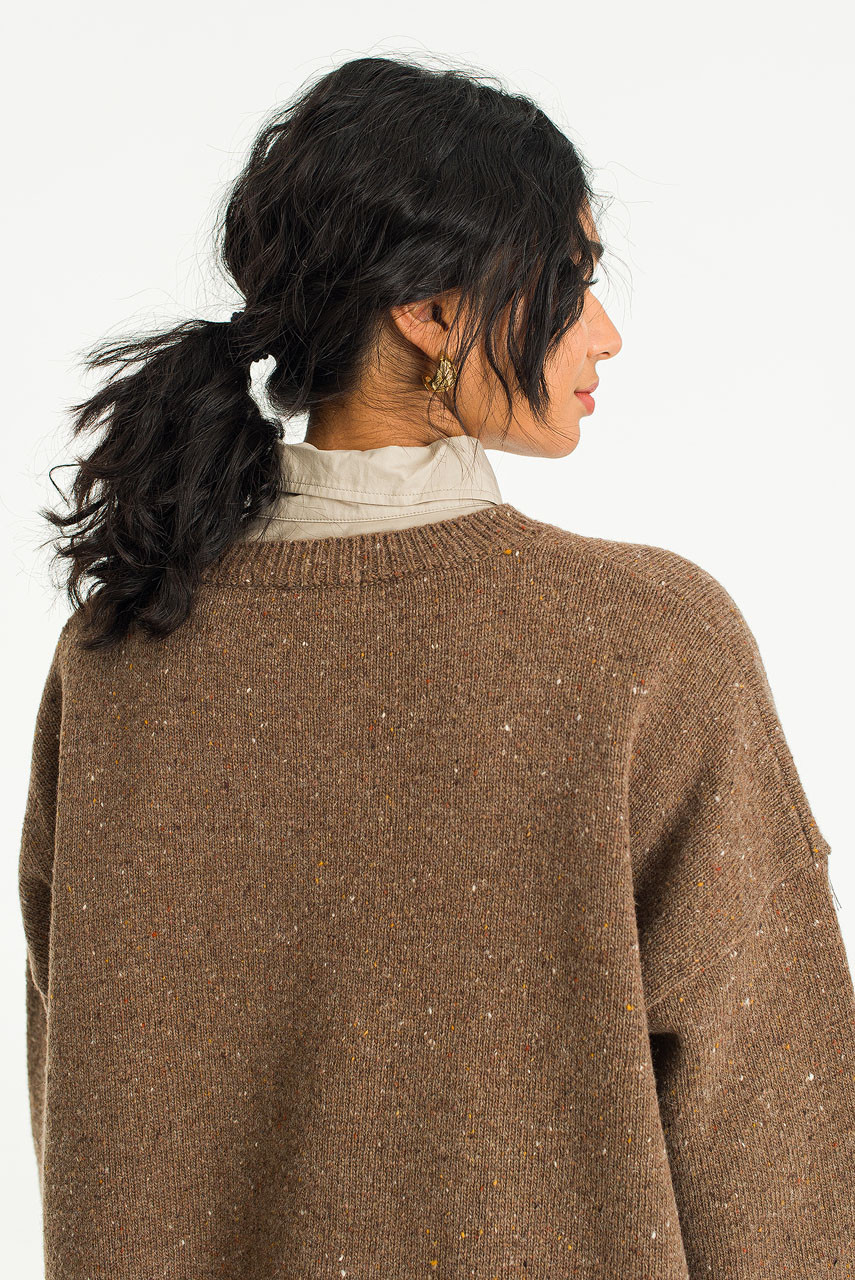Boucle Round Neck Jumper, Mocha