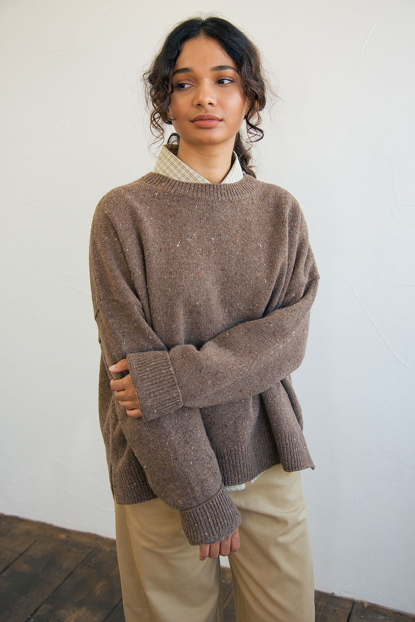 Boucle Round Neck Jumper, Mocha