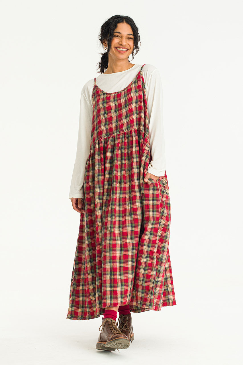 Ayame Check Slip Dress, Red