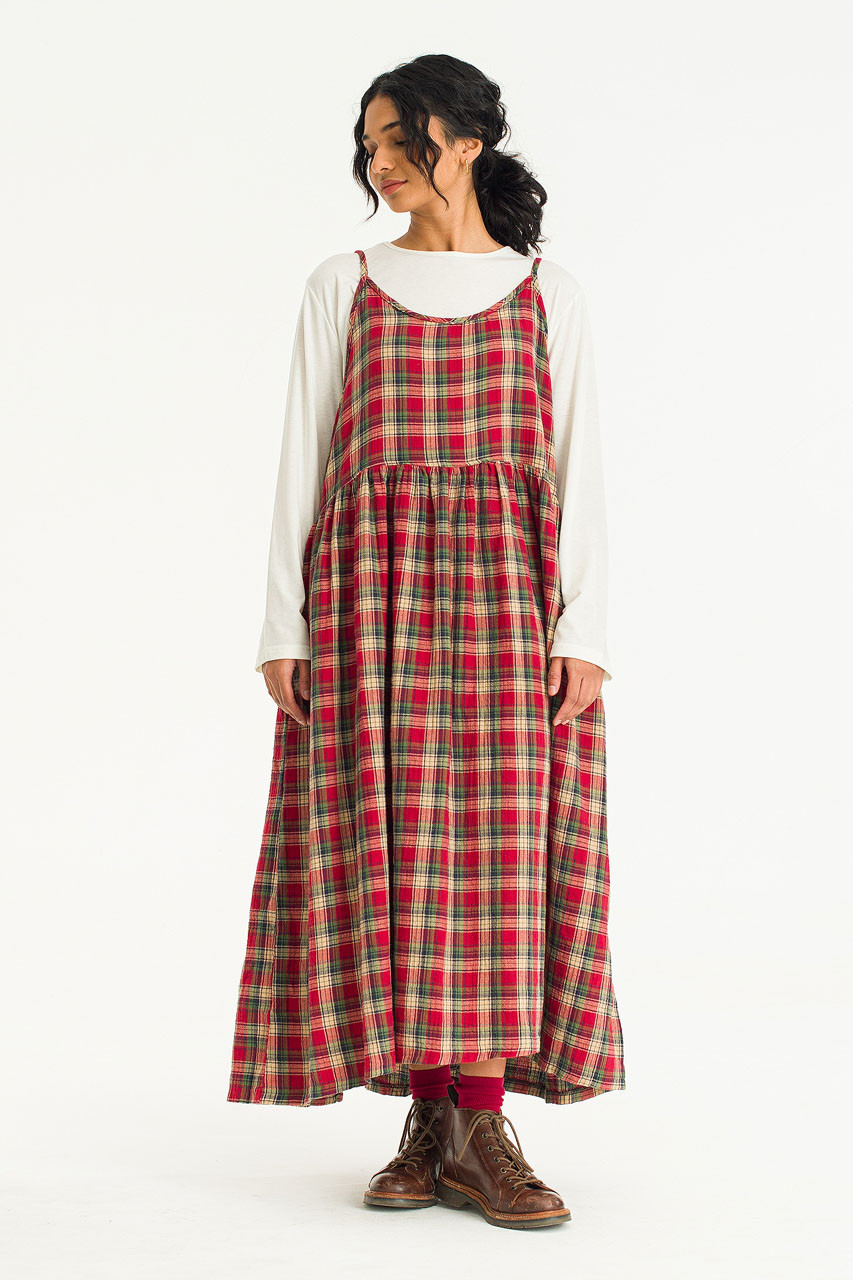 Ayame Check Slip Dress, Red