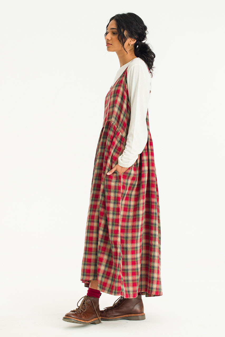Ayame Check Slip Dress, Red
