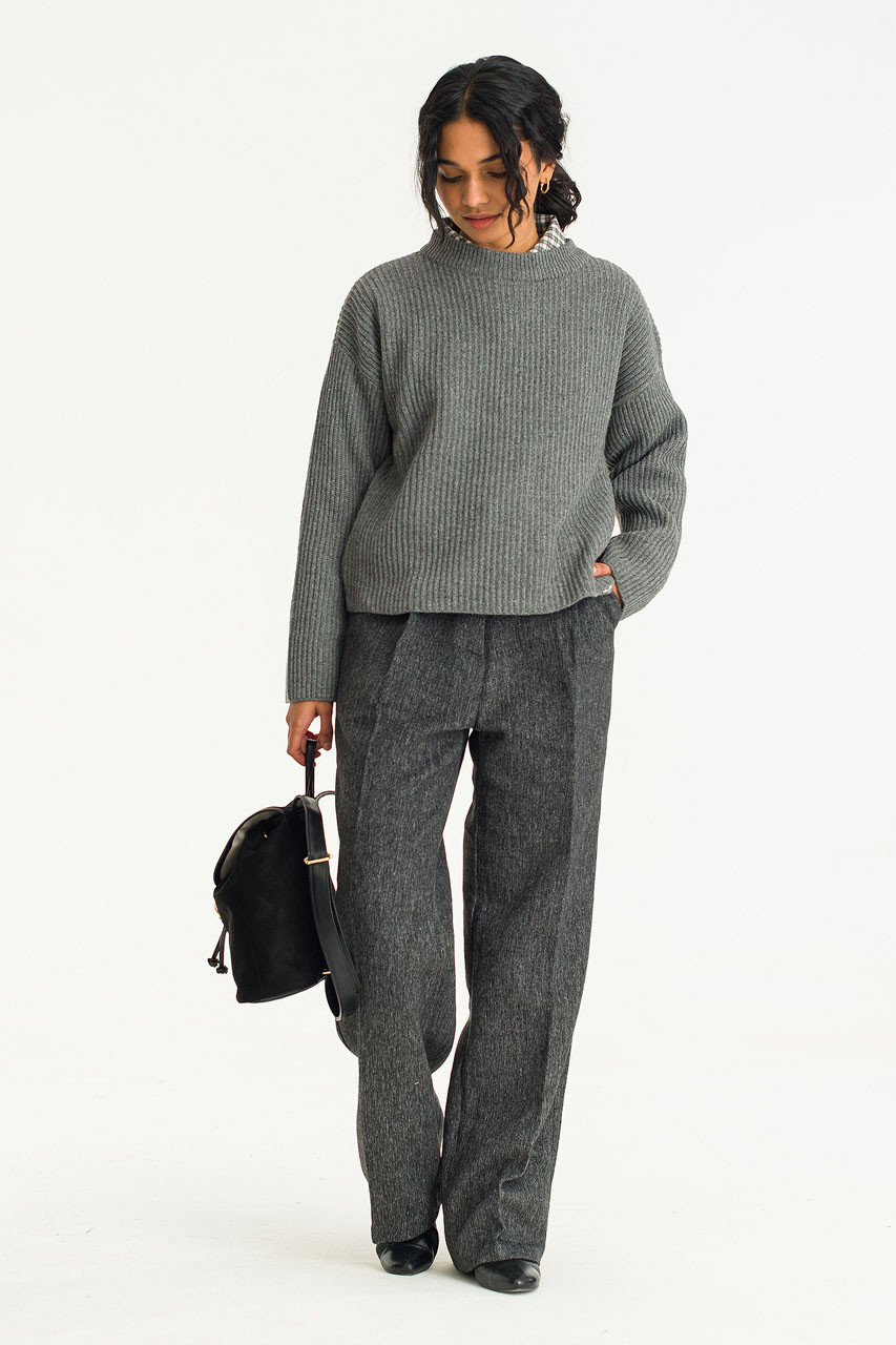 Lily Ribbed Crew Neck Jumper, Dark Grey