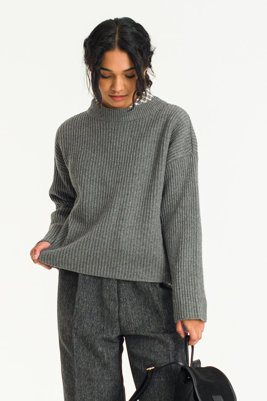 Lily Ribbed Crew Neck Jumper, Dark Grey