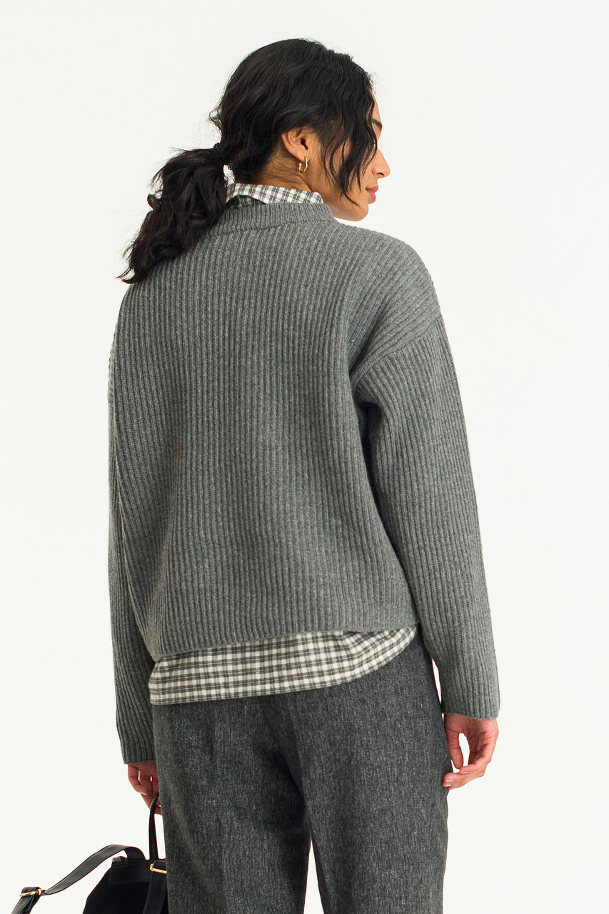Lily Ribbed Crew Neck Jumper, Dark Grey