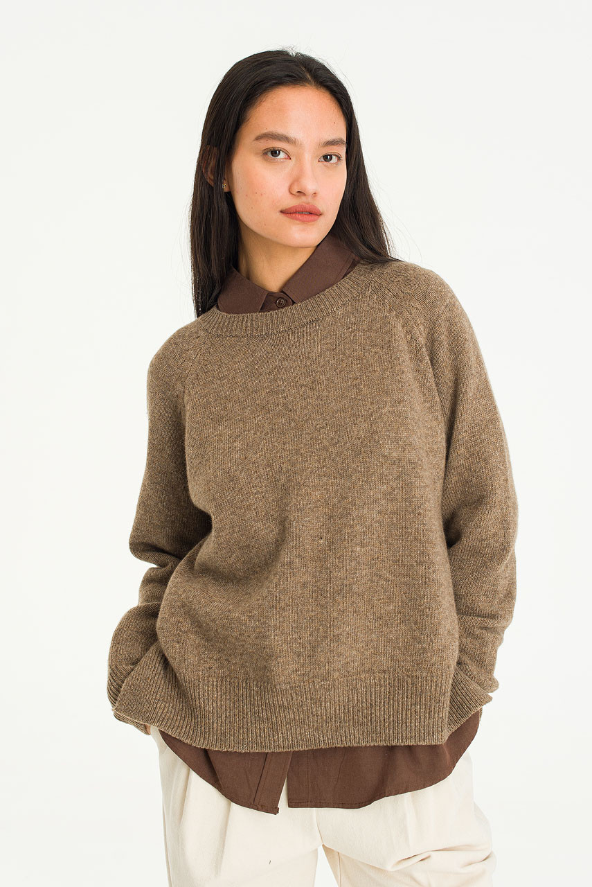 Unbalanced Crew Neck Knit, Mocha