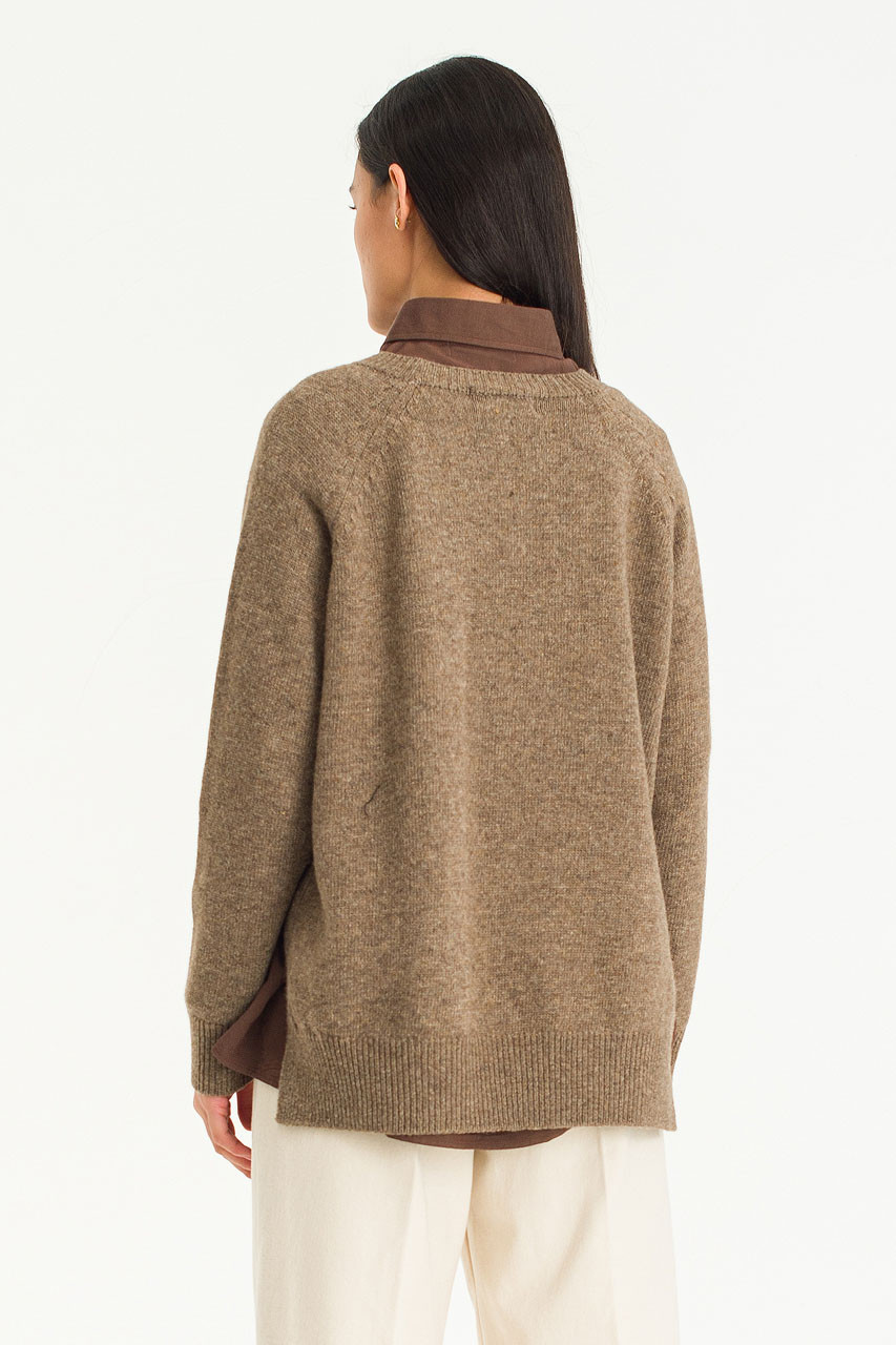 Unbalanced Crew Neck Knit, Mocha