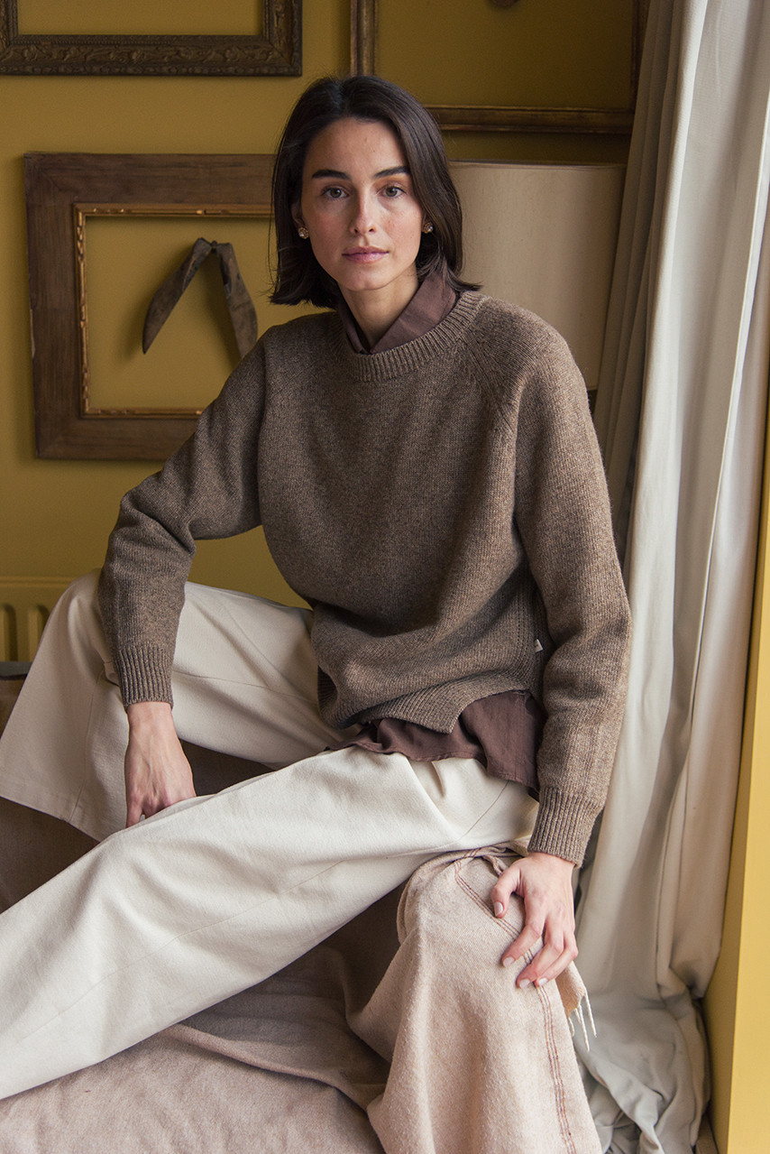 Unbalanced Crew Neck Knit, Mocha