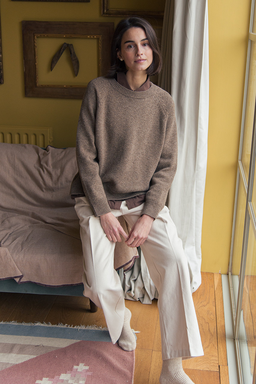 Unbalanced Crew Neck Knit, Mocha
