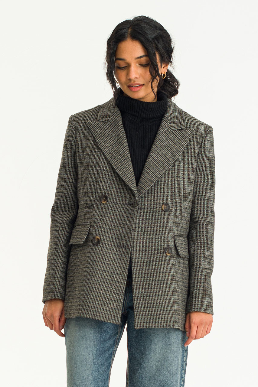 Luna Check Half Coat, Charcoal