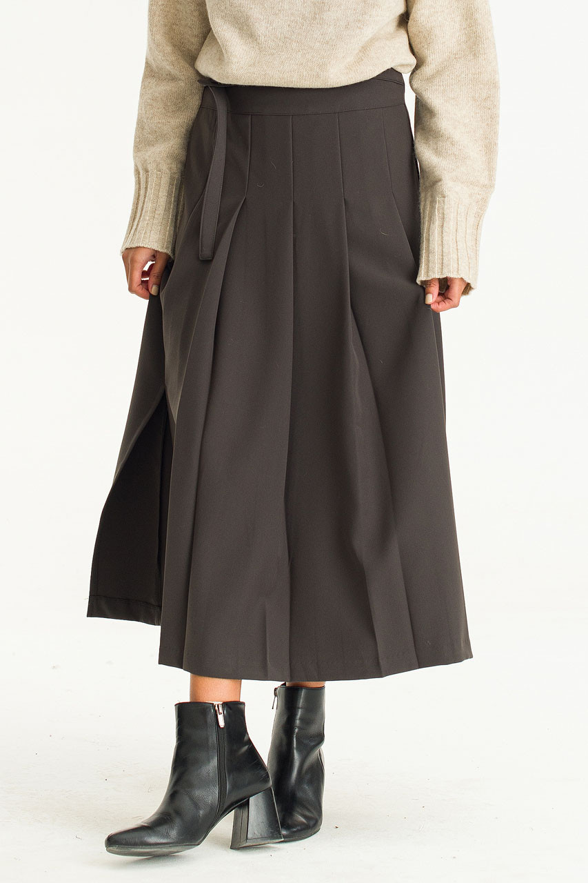 Emily Pleated Mid Length Skirt, Charcoal