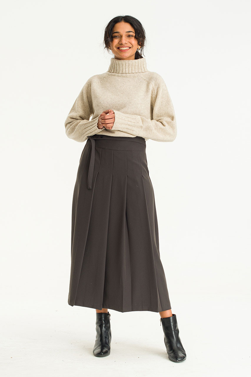 Emily Pleated Mid Length  Skirt, Charcoal