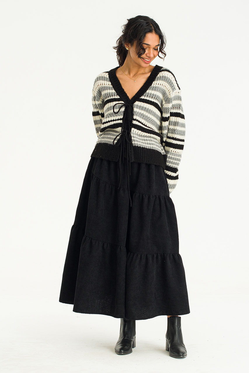 Nia Tiered Cord Skirt, Black