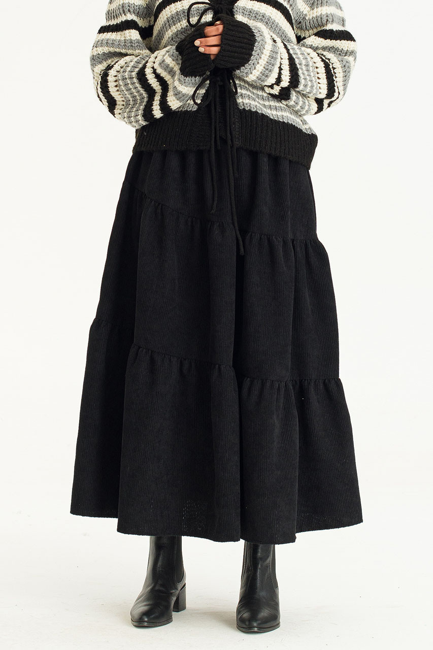 Nia Tiered Cord Skirt, Black