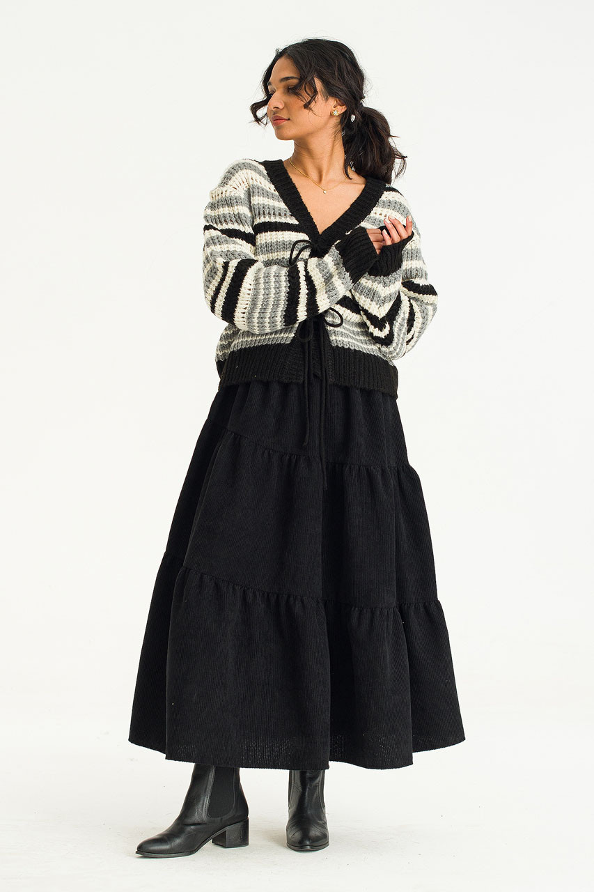 Nia Tiered Cord Skirt, Black