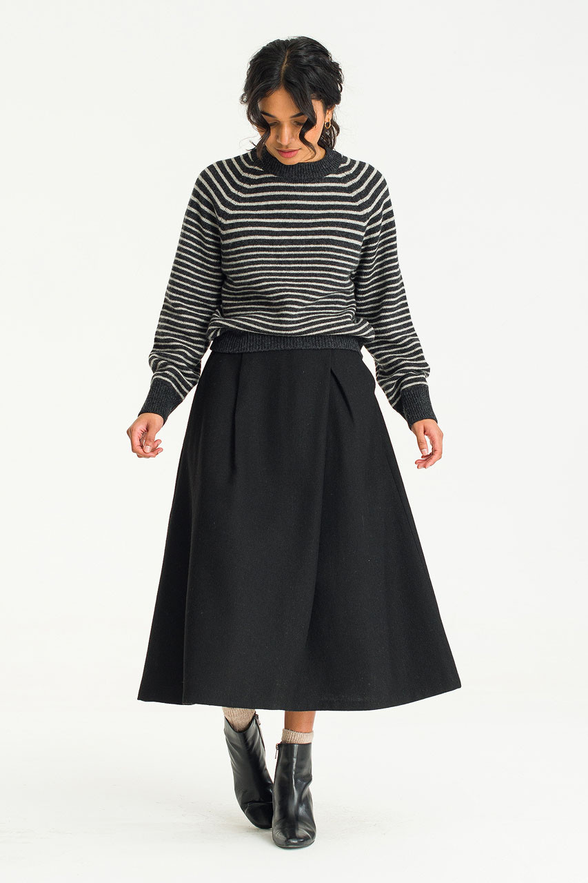 Hani Two Tuck Mid Length Skirt, Black