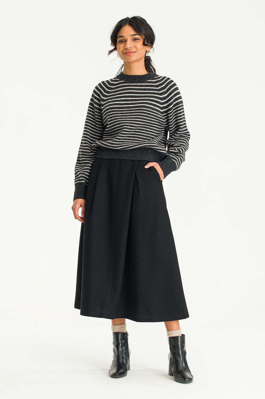 Hani Two Tuck Mid Length Skirt, Black