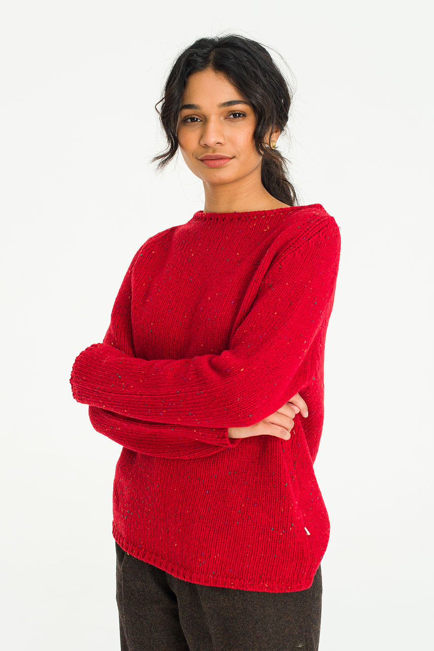 Flecked Fisherman Knit, Berry
