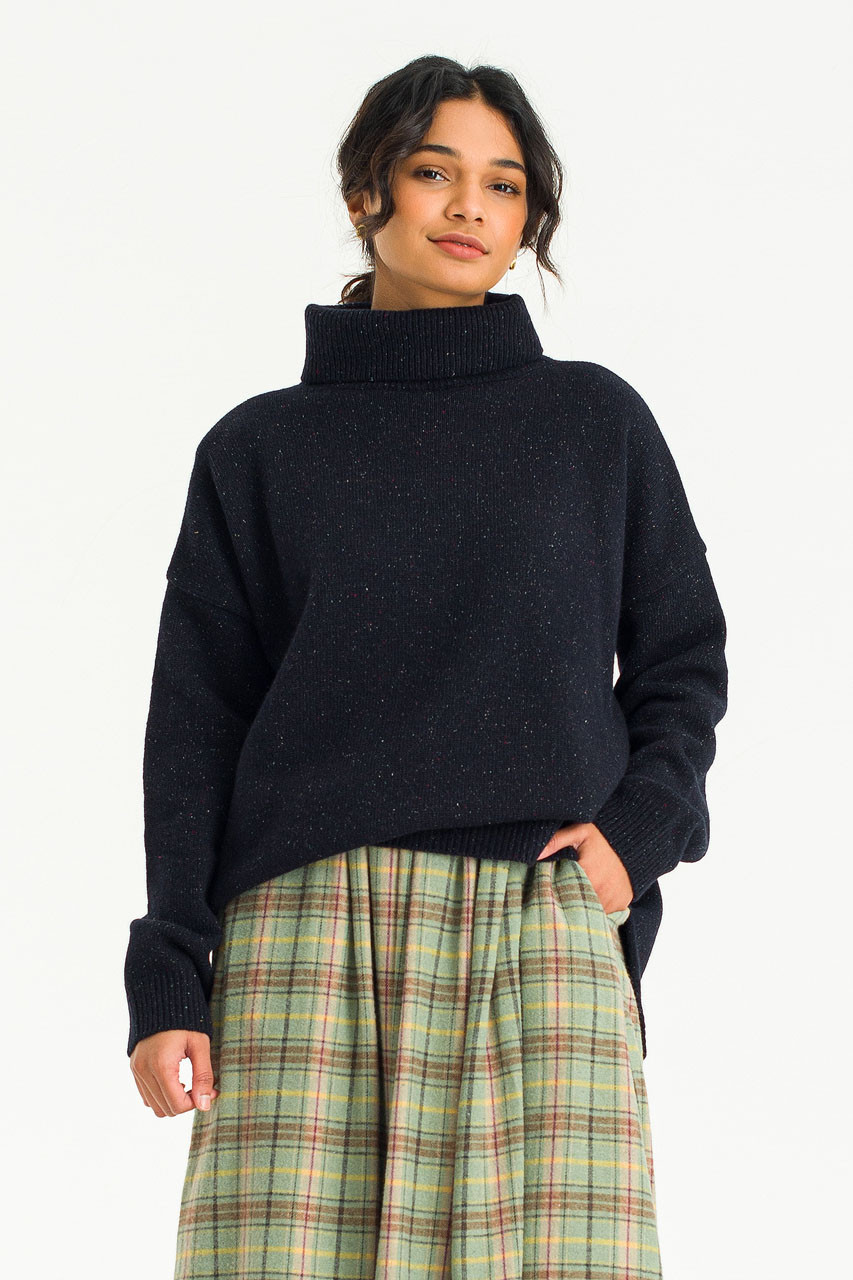 Oversize Roll Neck Jumper, Midnight Navy