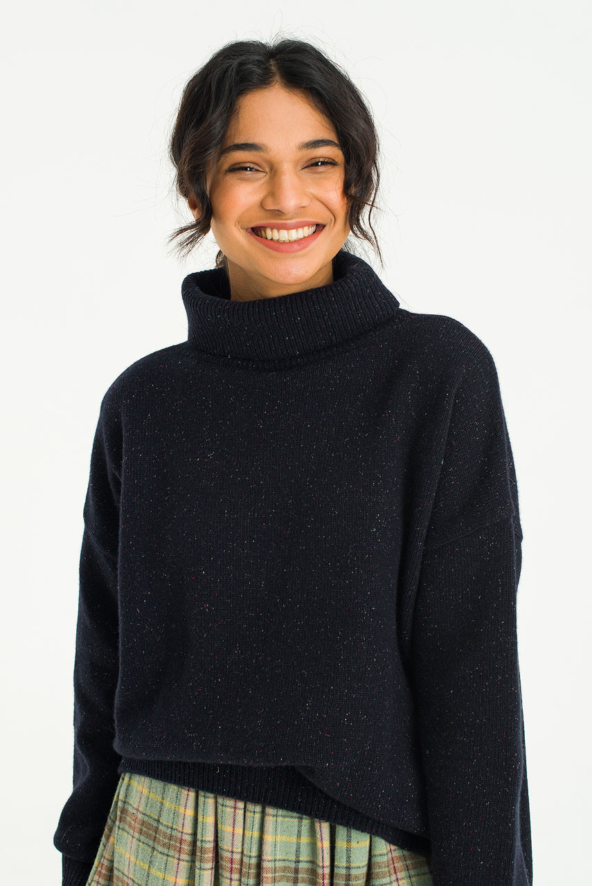 Oversize Roll Neck Jumper, Midnight Navy