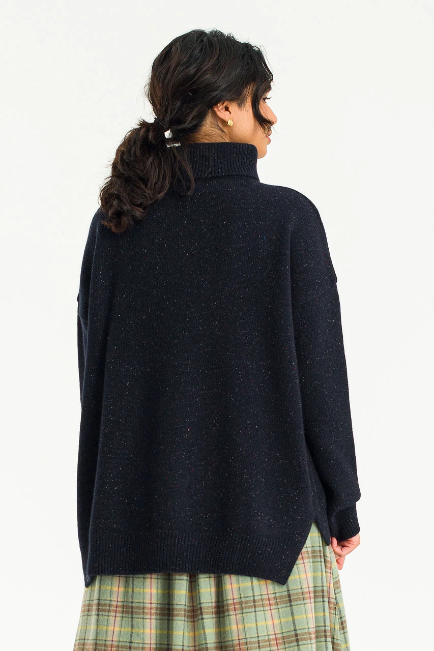 Oversize Roll Neck Jumper, Midnight Navy