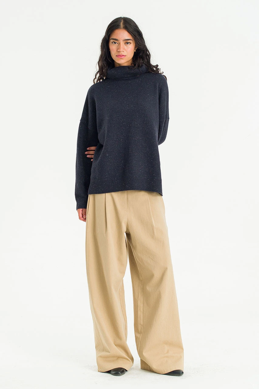 Oversize Boucle Roll Neck Jumper, Midnight Navy