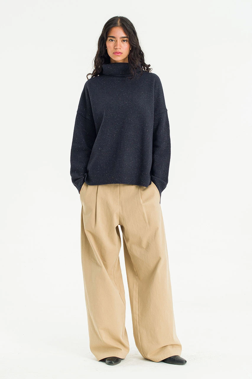 Oversize Boucle Roll Neck Jumper, Midnight Navy