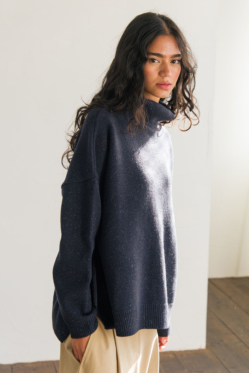 Oversize Roll Neck Jumper, Midnight Navy