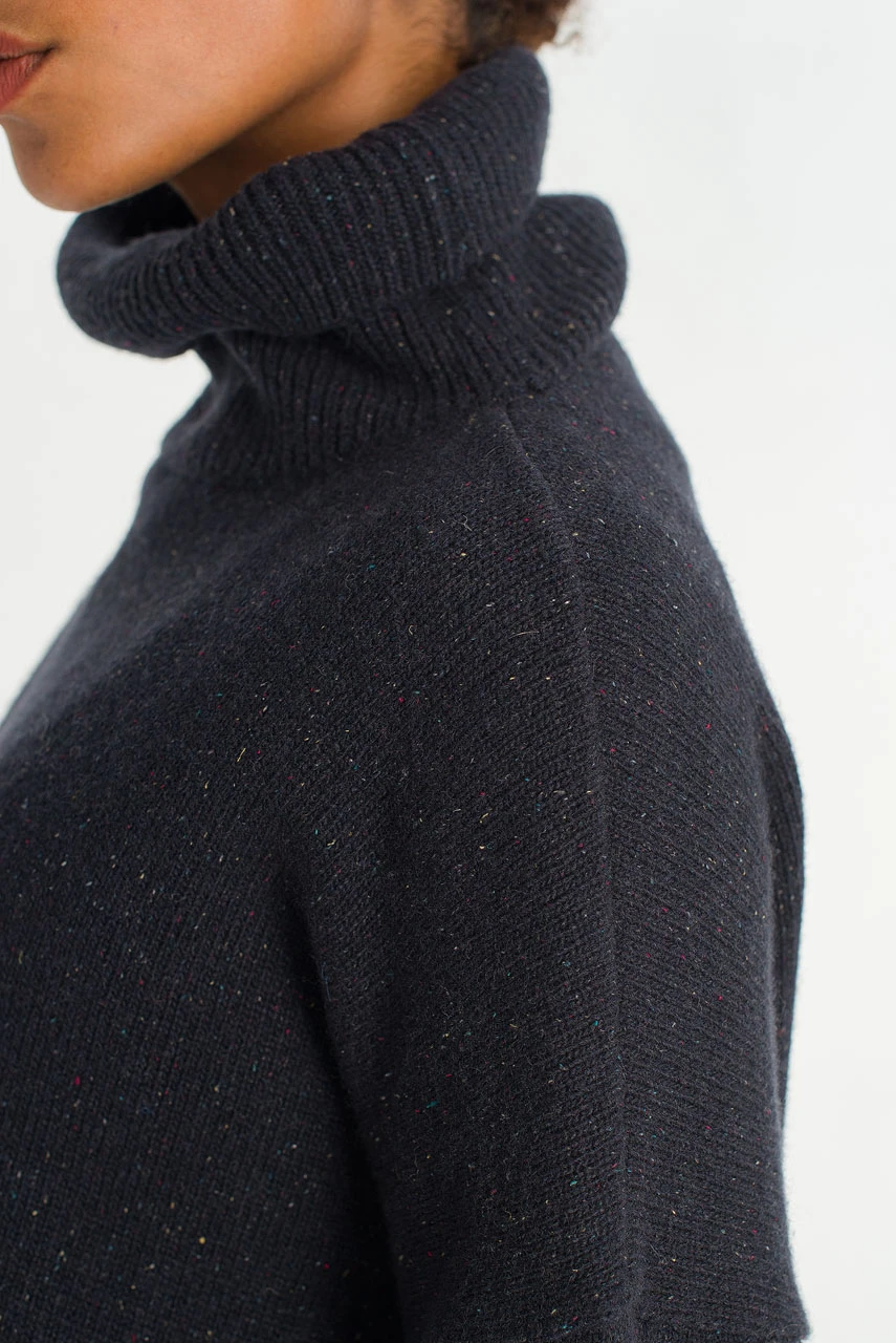 Oversize Boucle Roll Neck Jumper, Midnight Navy