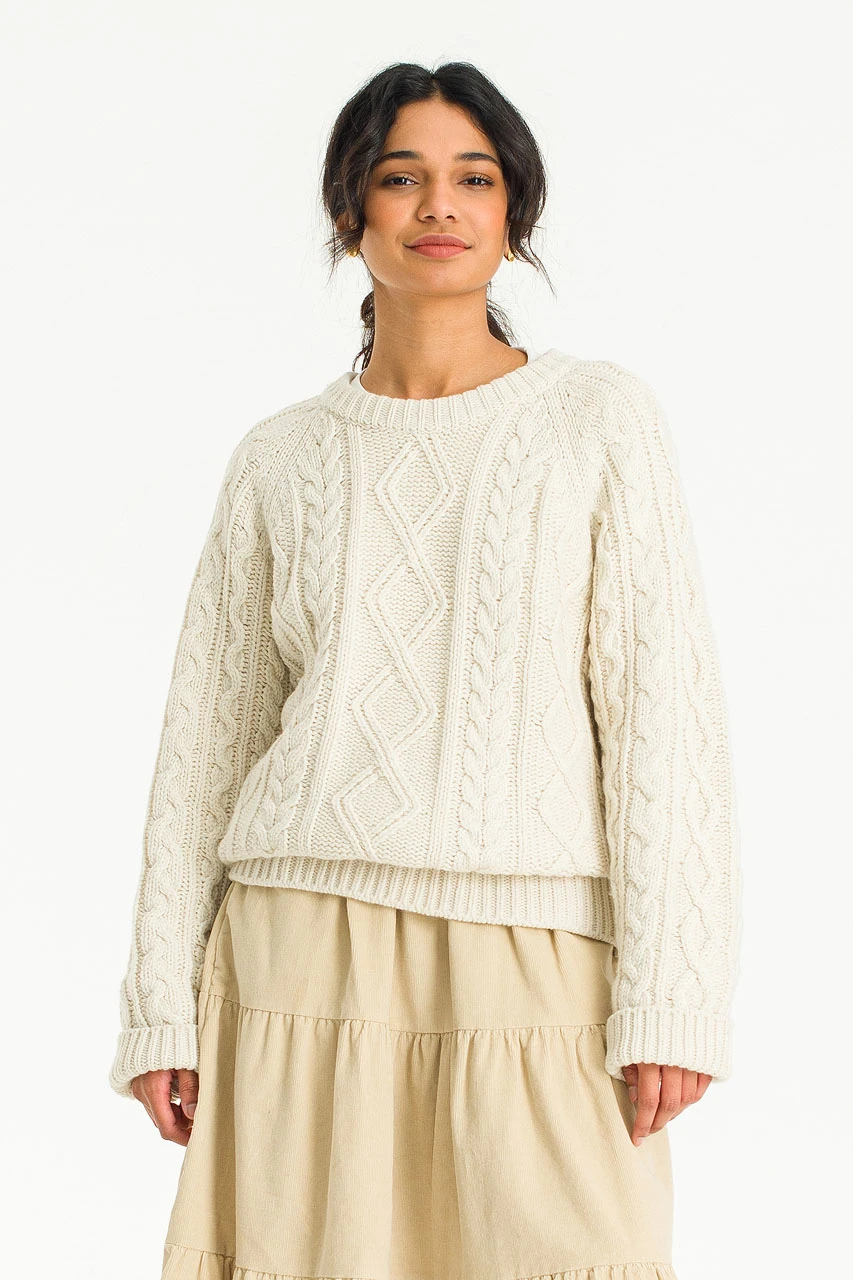 Raglan Cable Jumper, Ivory