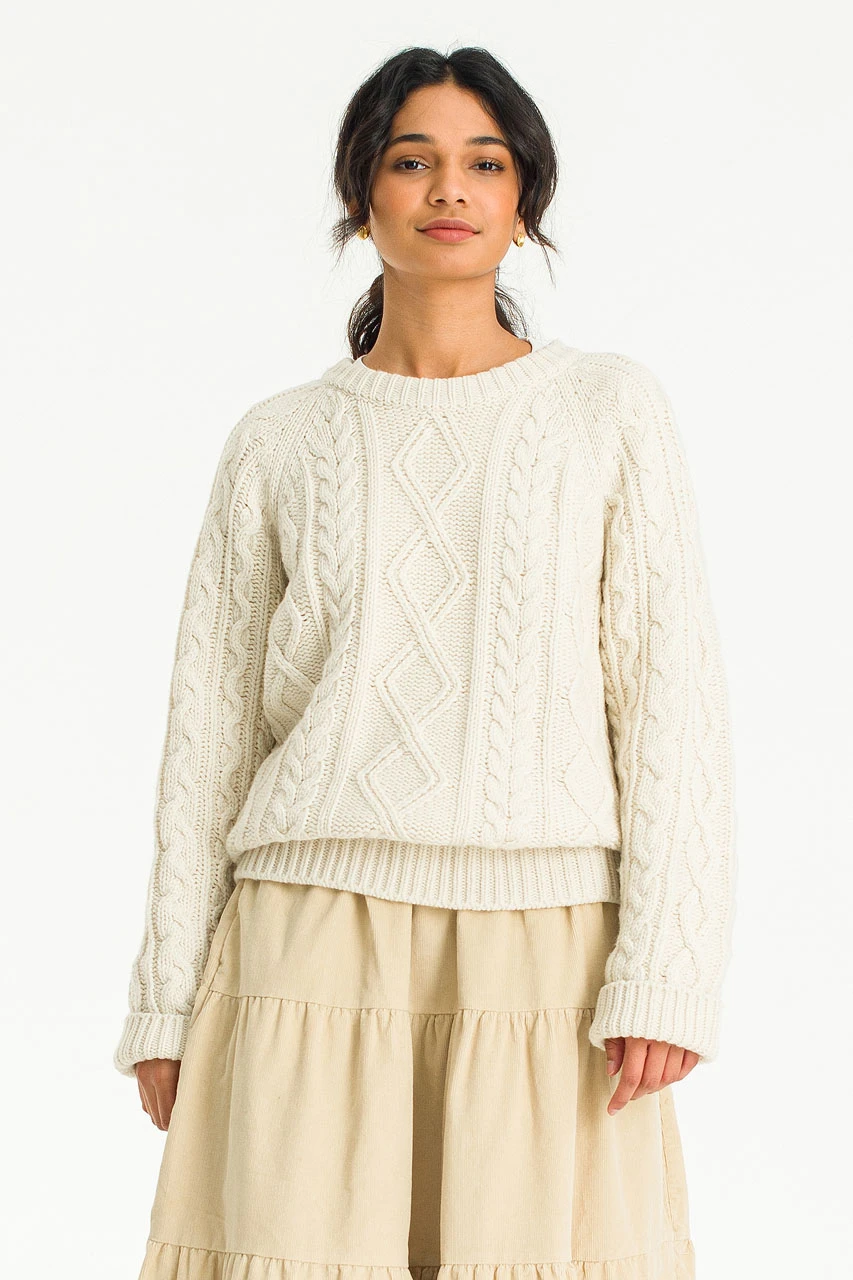 Raglan Cable Jumper, Ivory