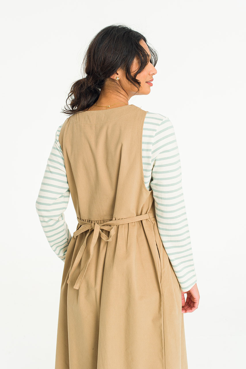 Laura Pleated Apron Dress, Beige