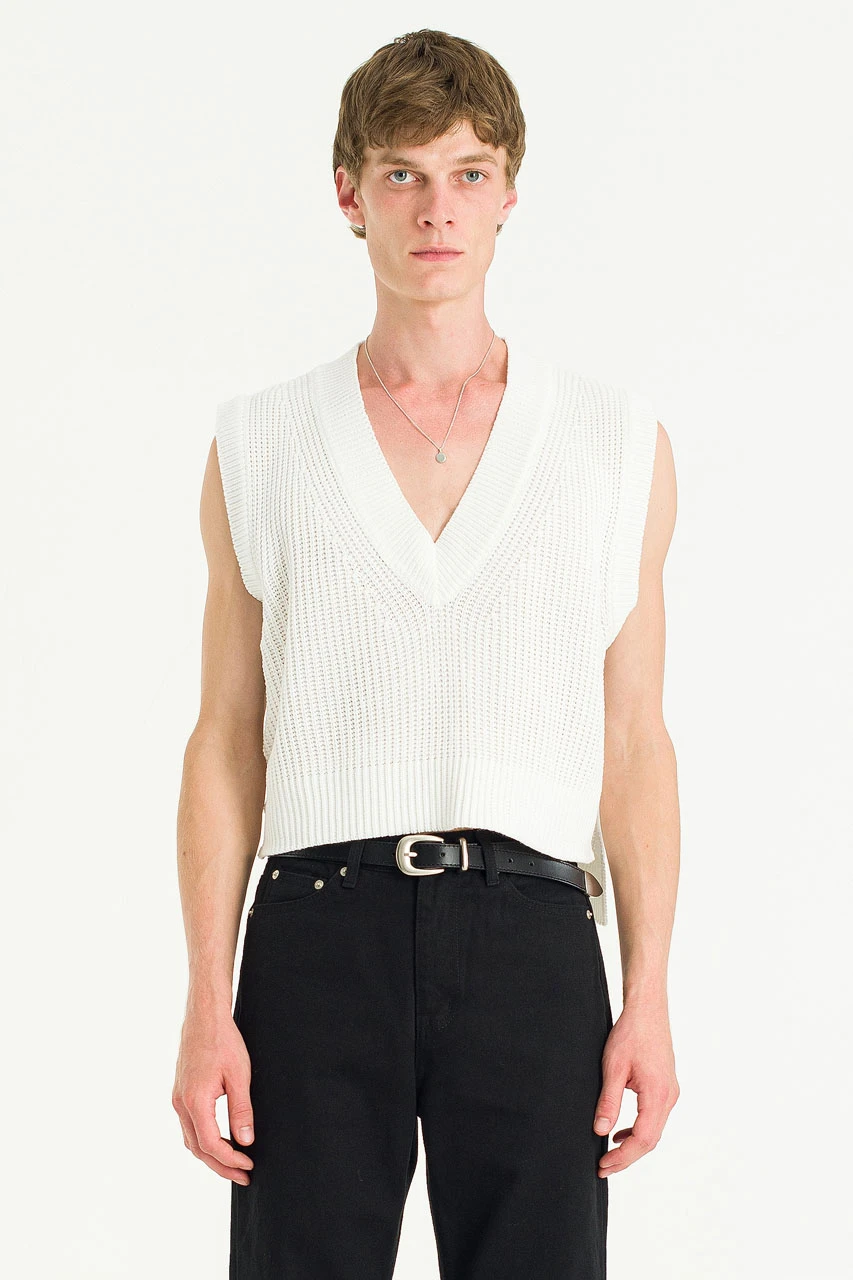 Menswear | Cropped Knit Vest, White