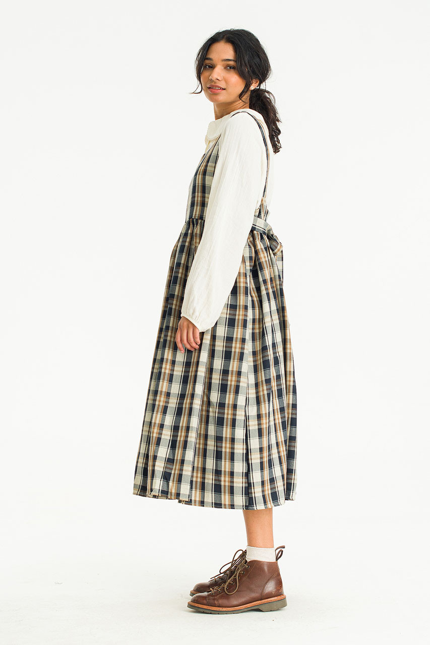 Isla Check Pinafore Dress, Beige