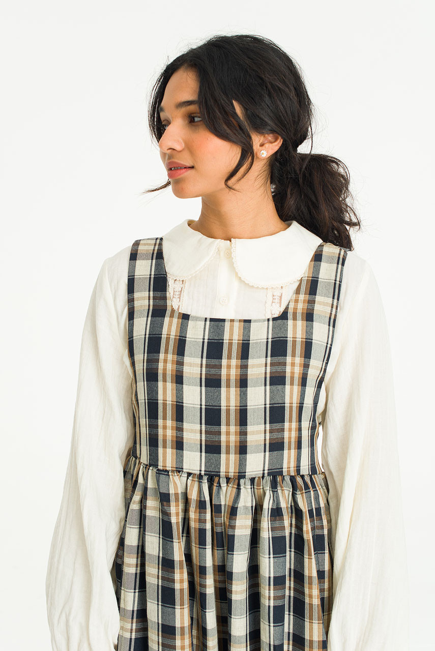 Isla Check Pinafore Dress, Beige