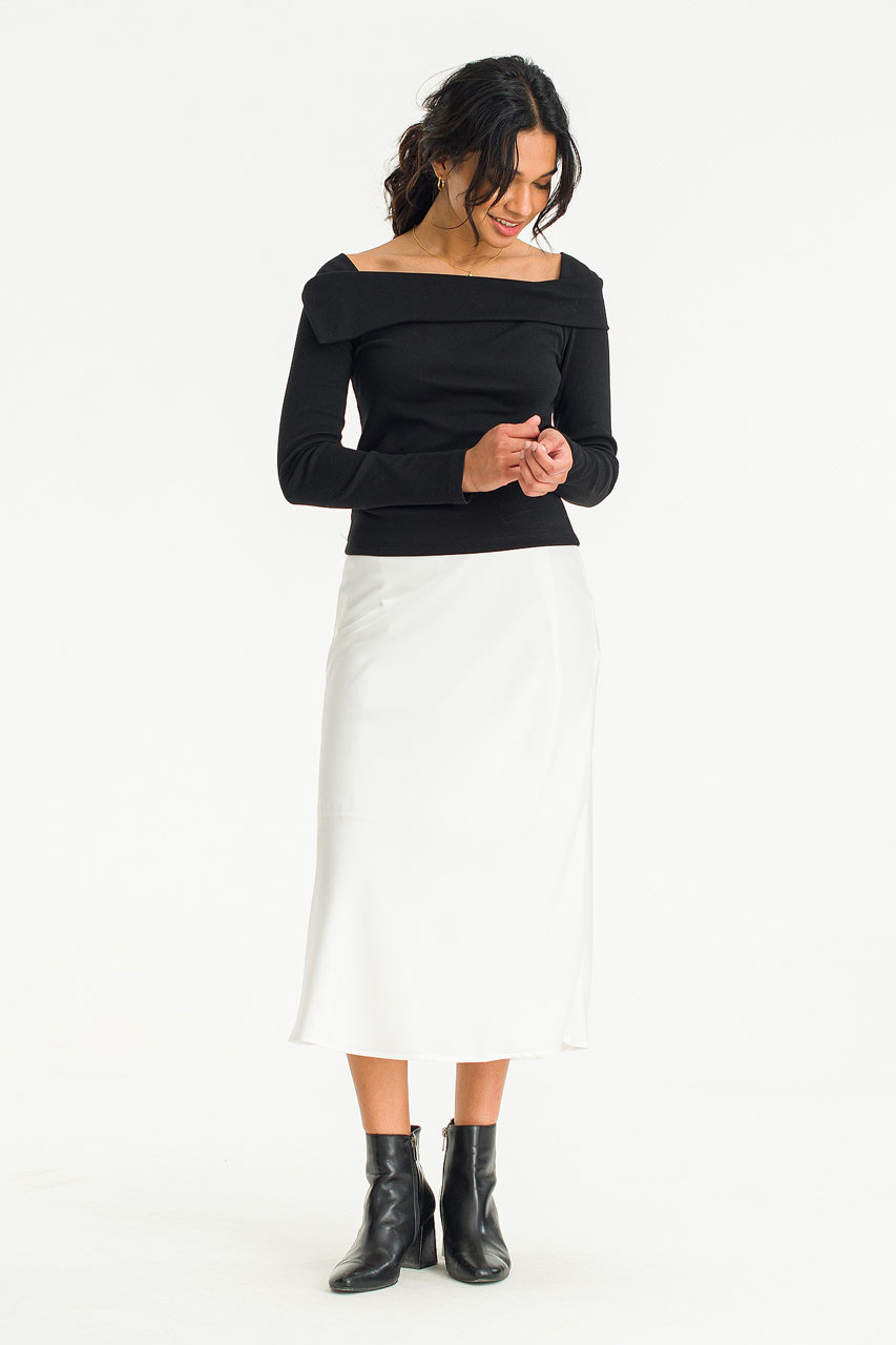 Sofia Satin Mid Length Skirt, Ivory