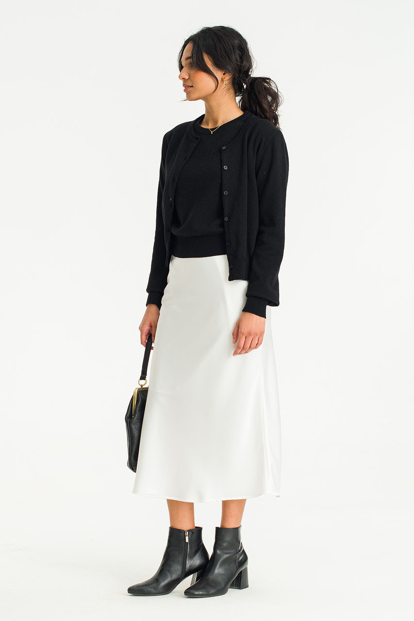 Sofia Satin Mid Length Skirt, Ivory