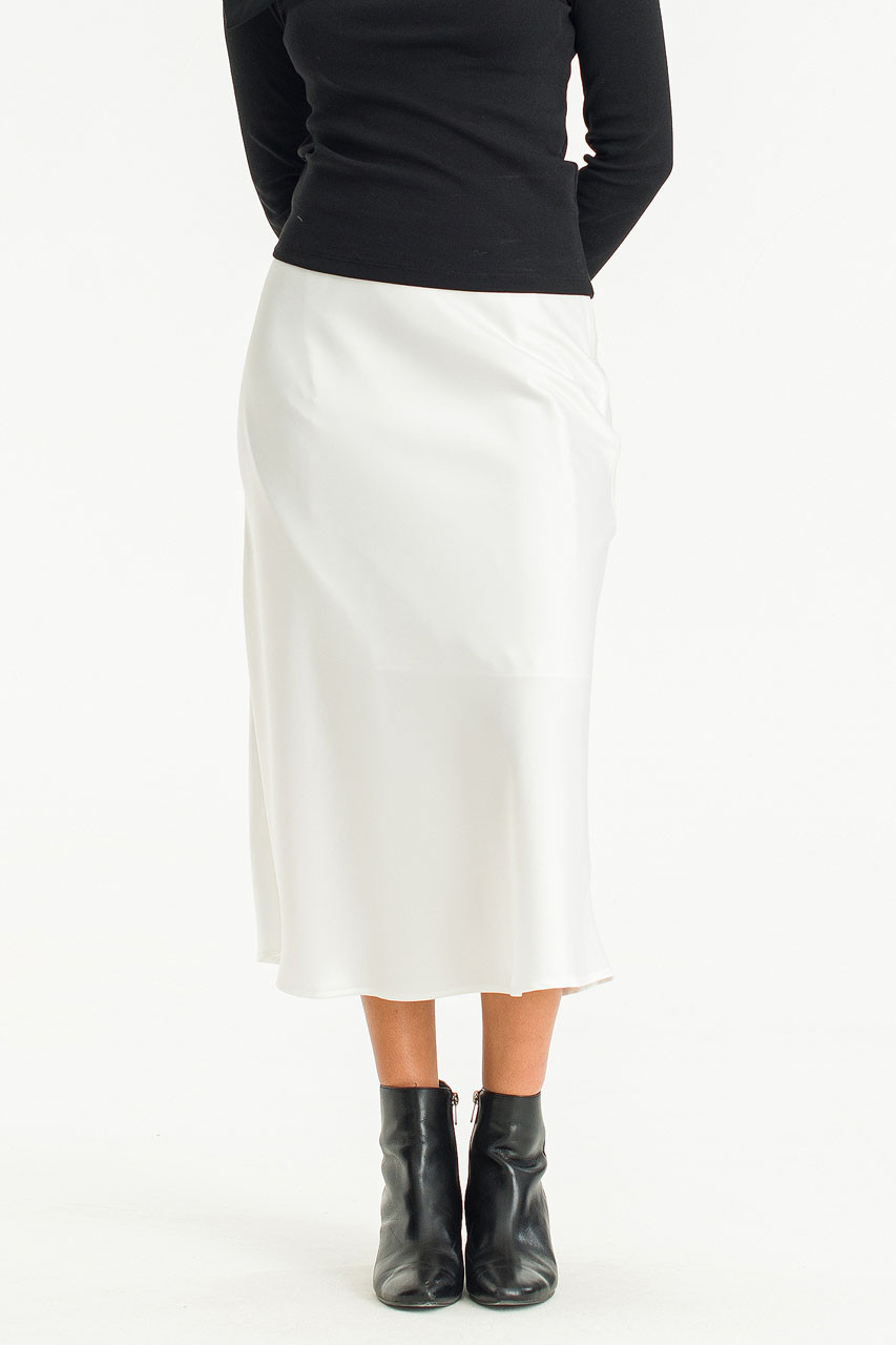 Sofia Satin Mid Length Skirt, Ivory