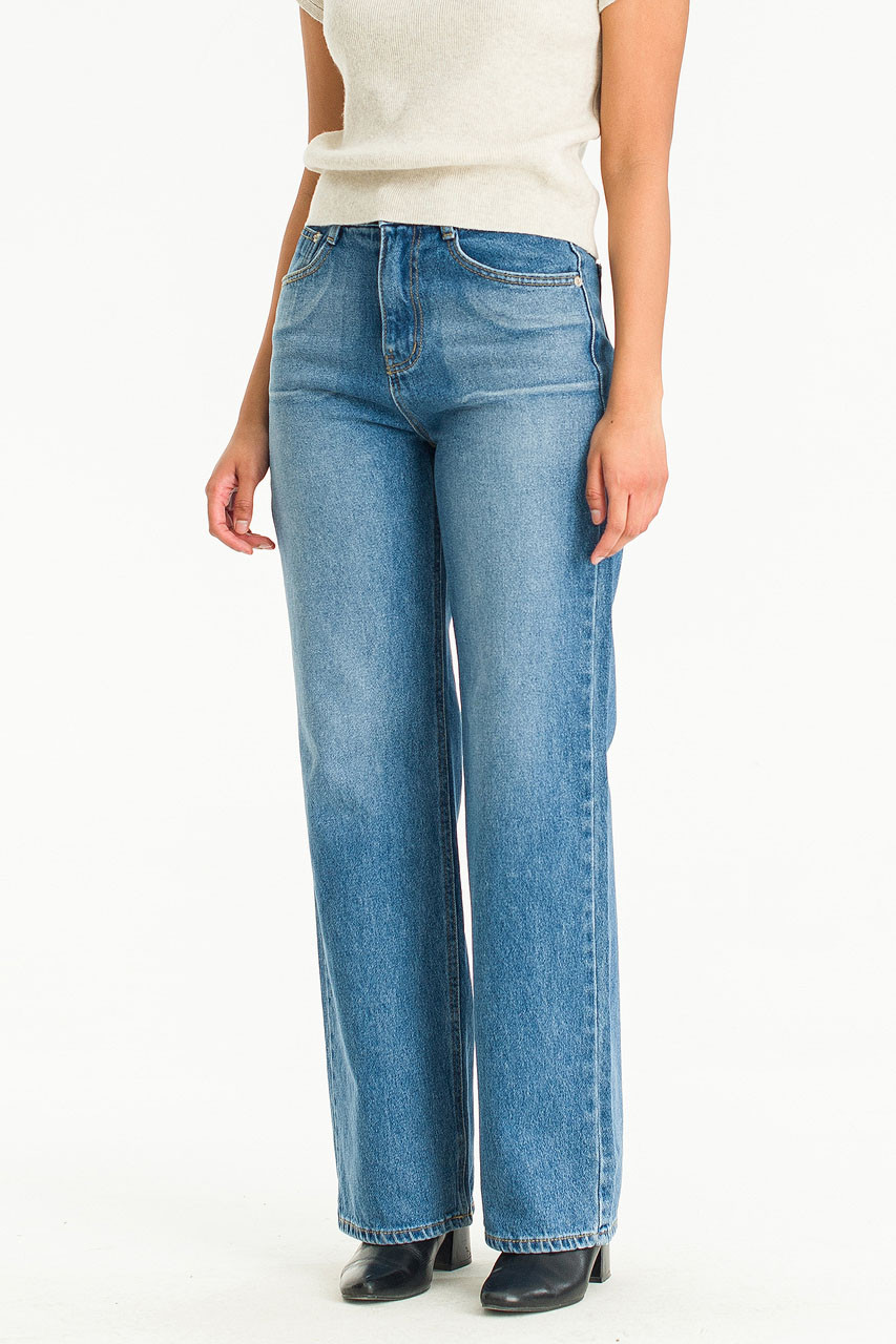 Manon Washed Denim Jean, Mid Blue