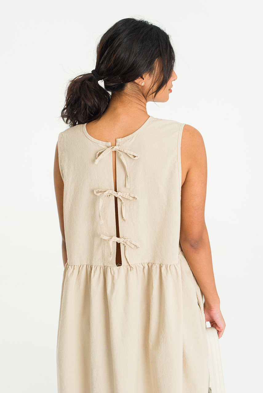 Faye Ribbon Back Dress, Beige