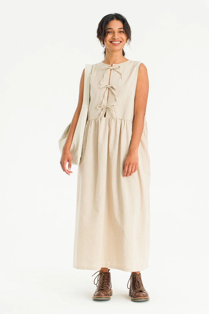 Faye Ribbon Back Dress, Beige