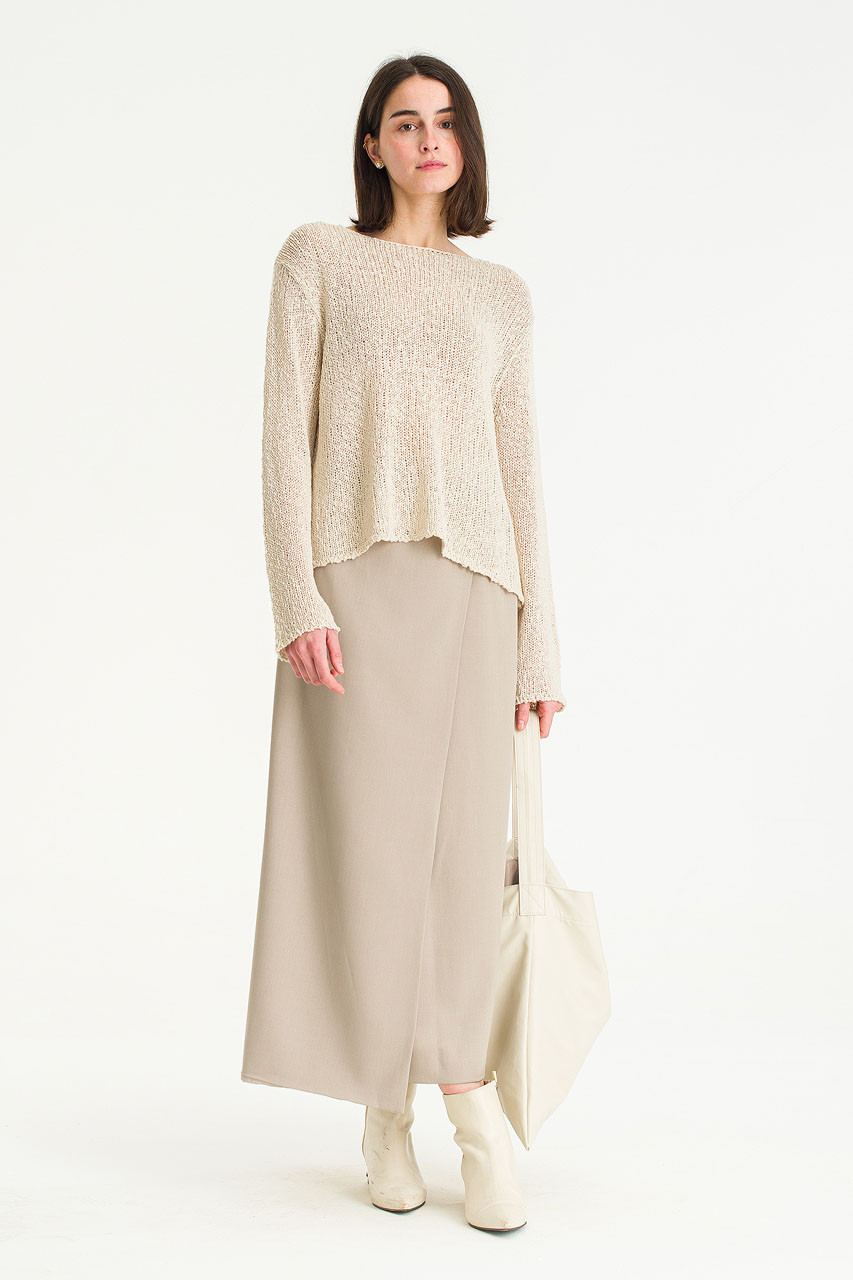 Buckle Point Unbalanced Long Skirt, Beige